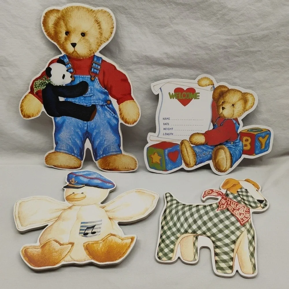 Vintage Y2K Blue Jean‎ Teddy Bear Nursery Baby Wall Plaques Decor
